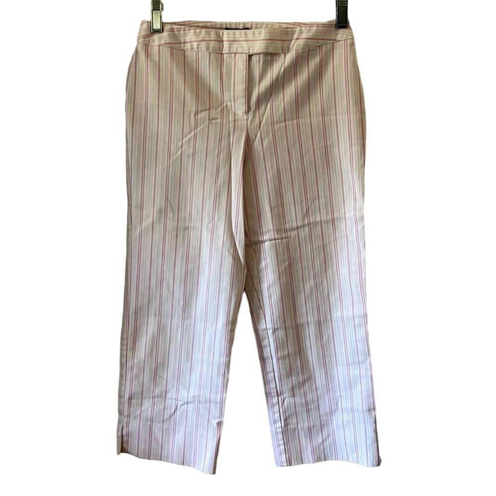 Hillard & Hanson Size 4 White Pink Striped Capri Cropped Pants Preppy Y2K